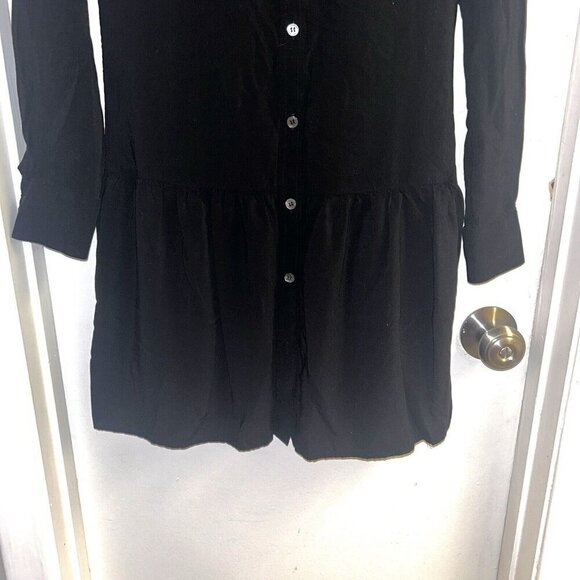 Theory Black Button Down Long Sleeve Collared Peplum Preppy Shirt Dress Size 0 - Picture 3 of 10